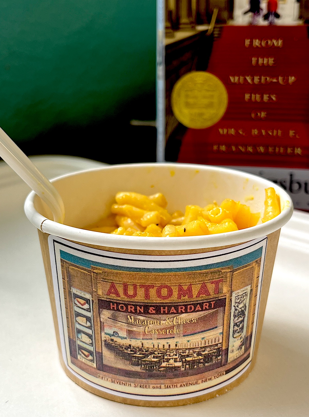 A bowl of macaroni and cheese like Claudia and Jamie ate at the Horn and Hardart Automat in Manhattan, New York - part of a LitWits activity idea for teaching FROM THE MIXED-UP FILES OF MRS. BASIL E. FRANKWEILER by E.L. Konigsburg