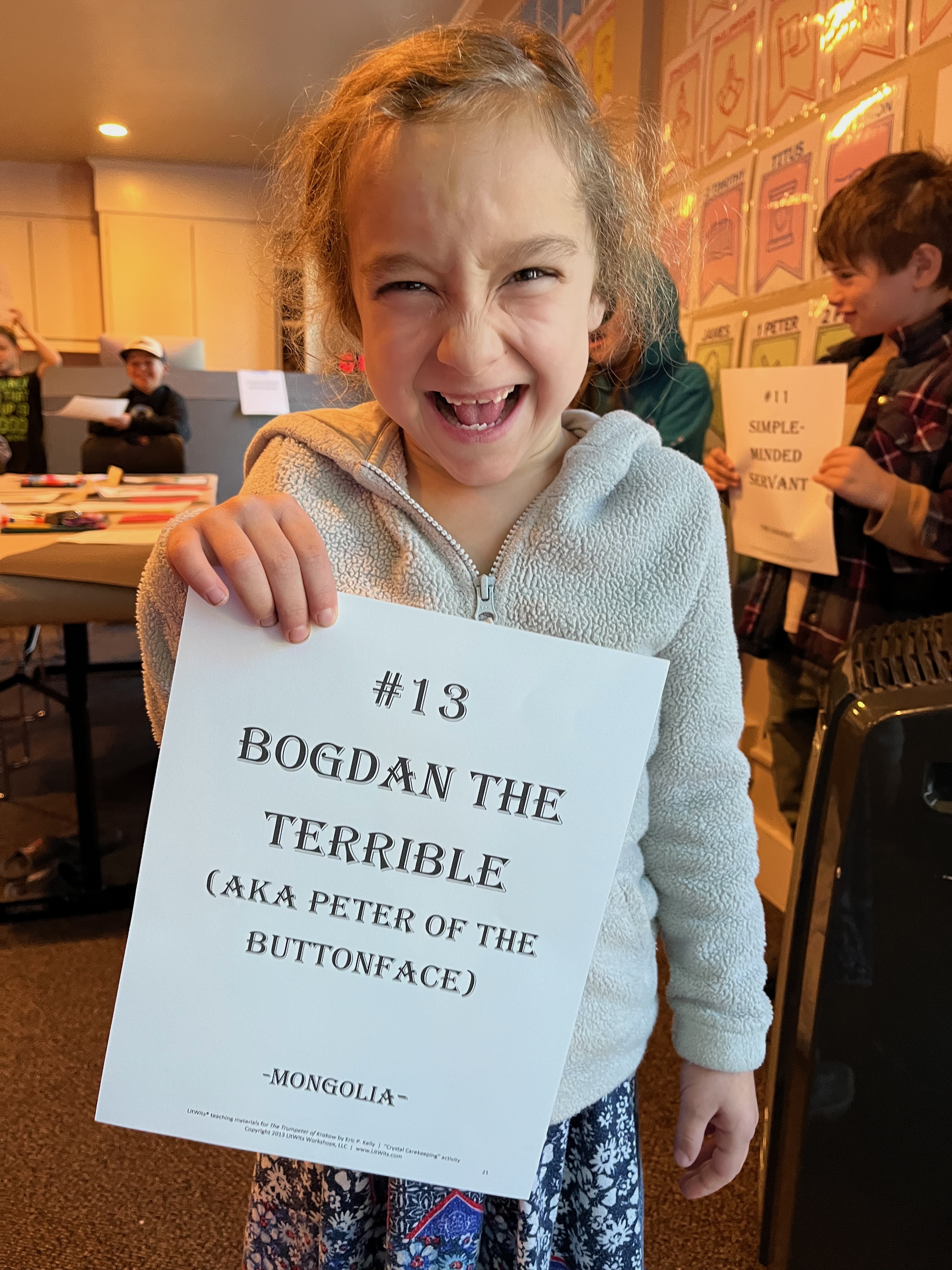 "Write a new description of Bodan the Terrible/Peter of the Buttonface" - LitWits creative teaching idea for THE TRUMPETER OF KRAKOW by Eric P. Kelly