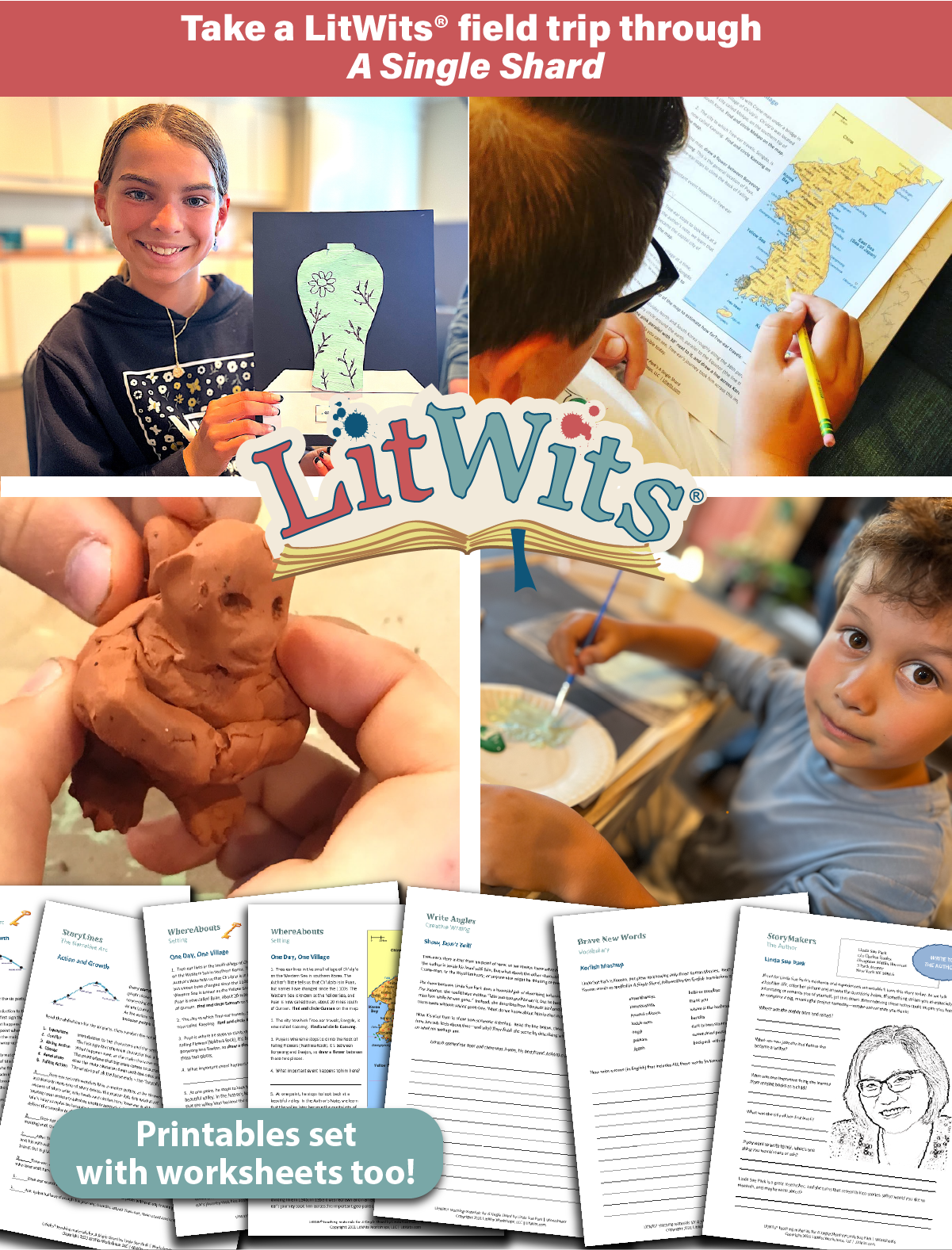 Images of kids having fun "doing" a great book, using LitWits creative teaching ideas and printables.