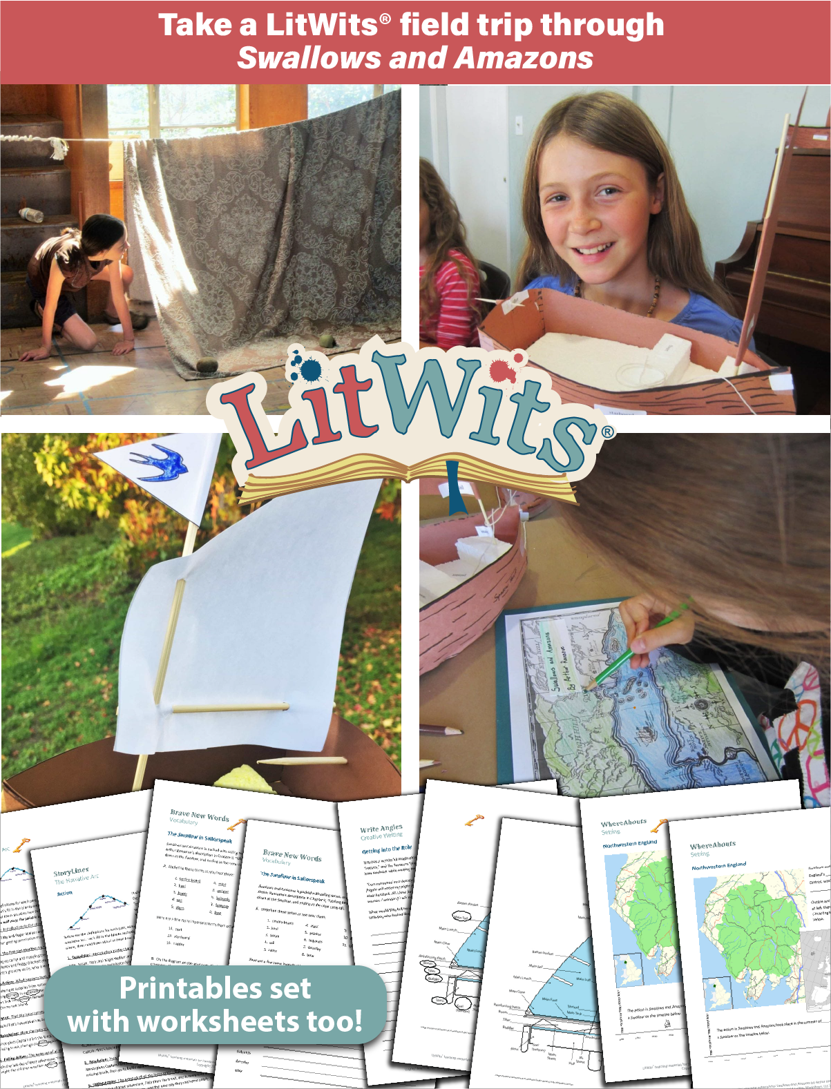Images of kids having fun "doing" a great book, using LitWits creative teaching ideas and printables.