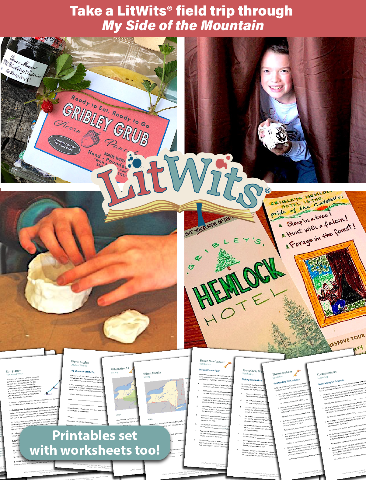 Images of kids having fun "doing" a great book, using LitWits creative teaching ideas and printables.