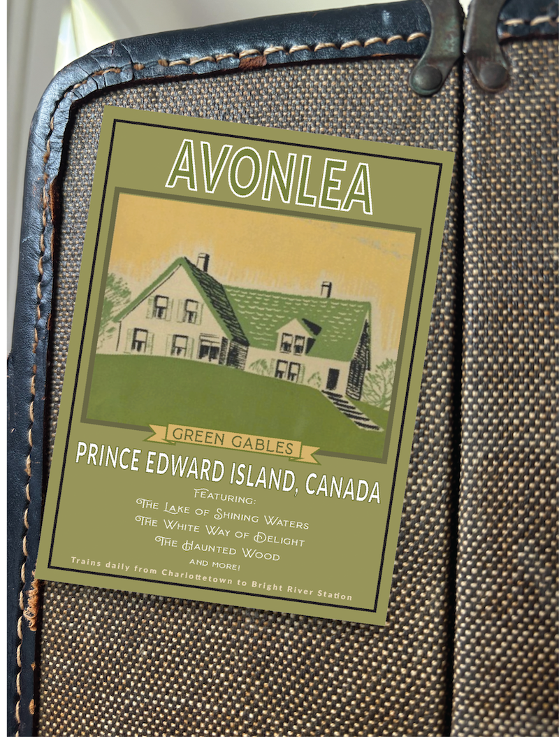 A travel sticker representing a reader's trip  through ANNE OF GREEN GABLES by L.M. Montgomery - a LitWits creative teaching idea