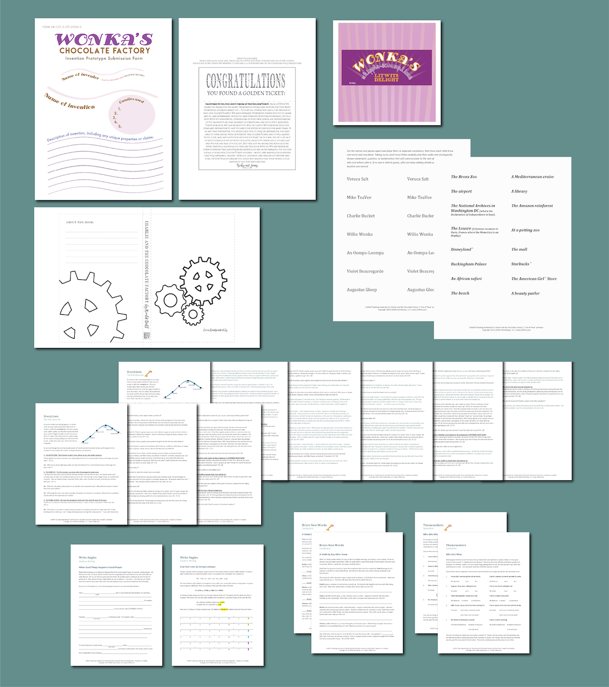 Preview of the LitWits Printables Set for CHARLIE AND THE CHOCOLATE FACTORY by Roald Dahl