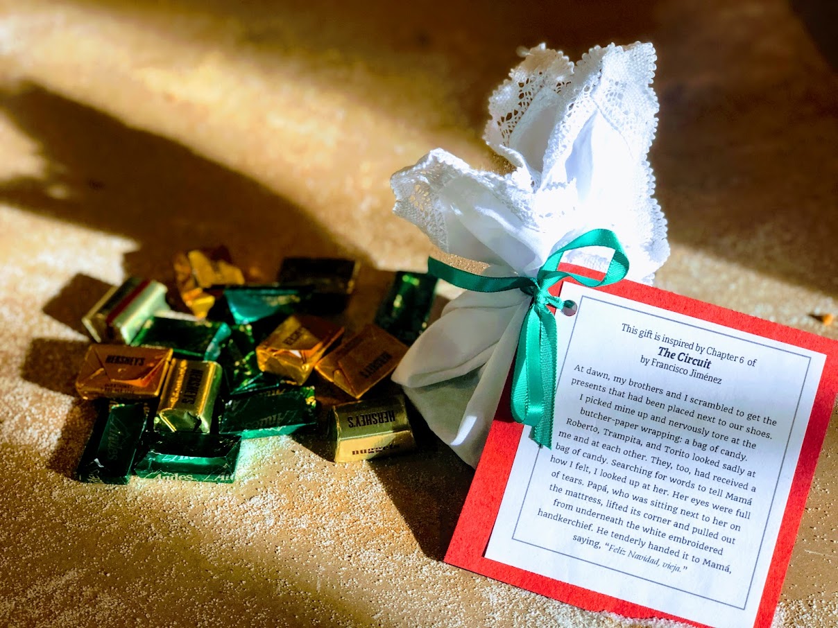 Candy in an embroidered handkerchief - a creative idea for teaching THE CIRCUIT by Francisco Jiménez - by LitWits Workshops