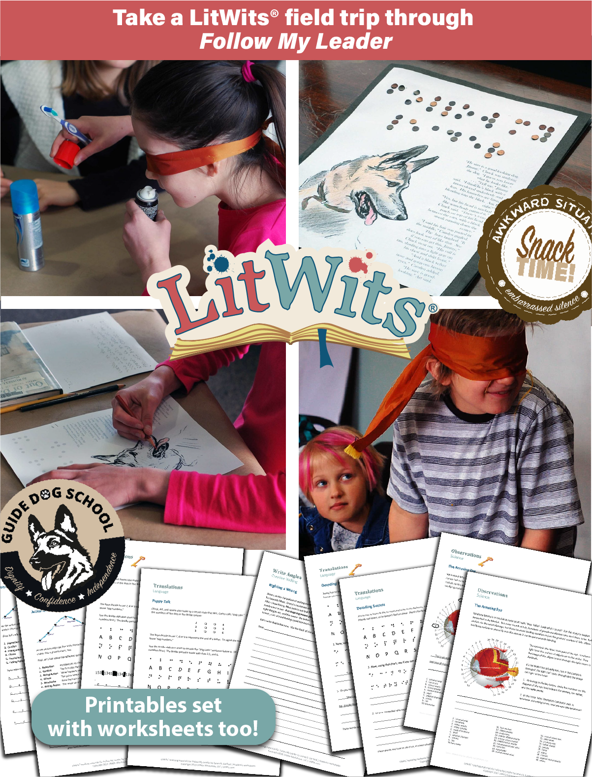 Images of kids having fun "doing" a great book, using LitWits creative teaching ideas and printables.