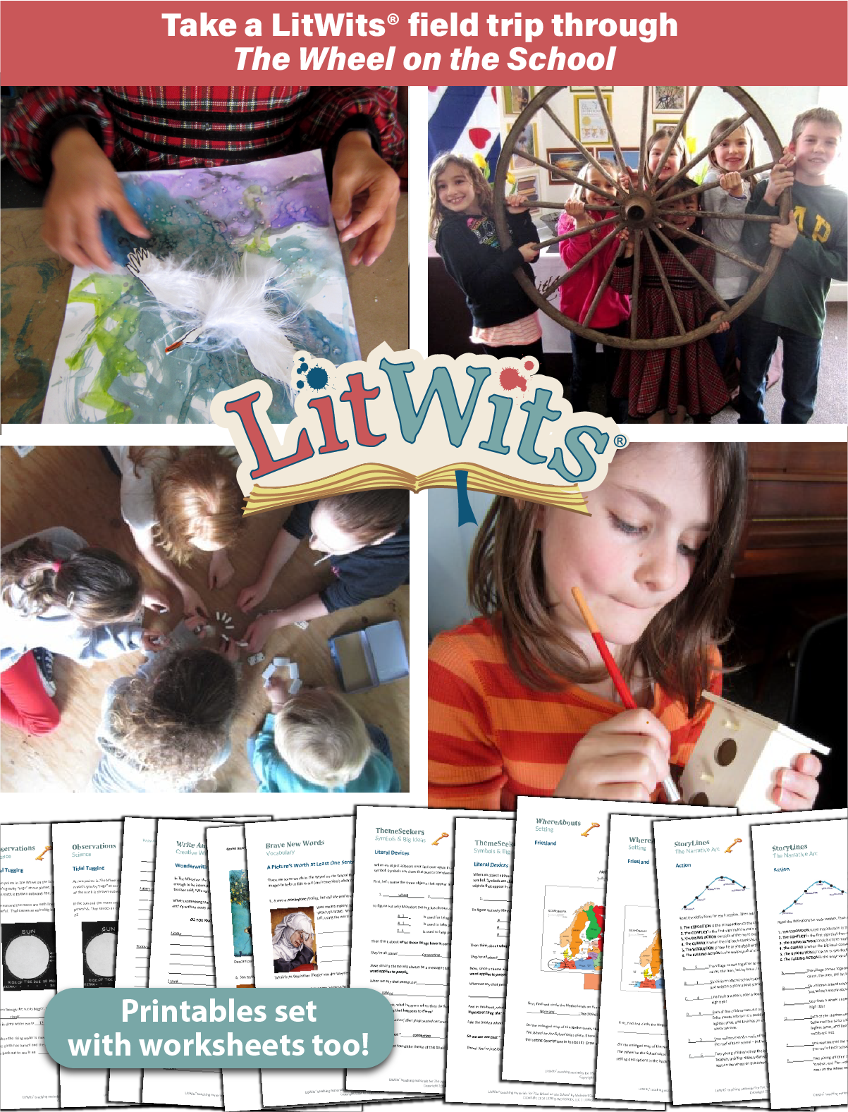 Images of kids having fun "doing" a great book, using LitWits creative teaching ideas and printables.