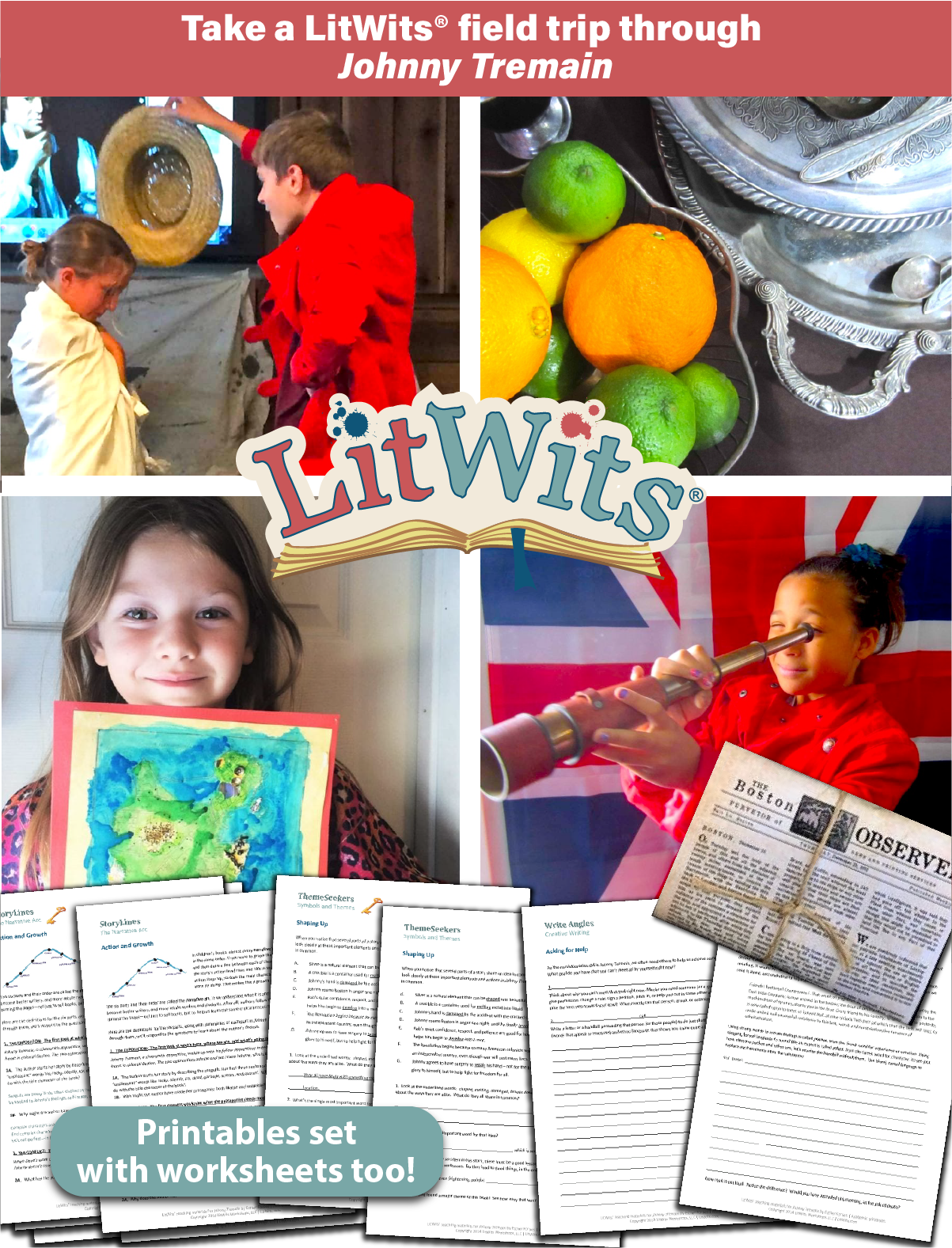 Images of kids having fun "doing" a great book, using LitWits creative teaching ideas and printables.