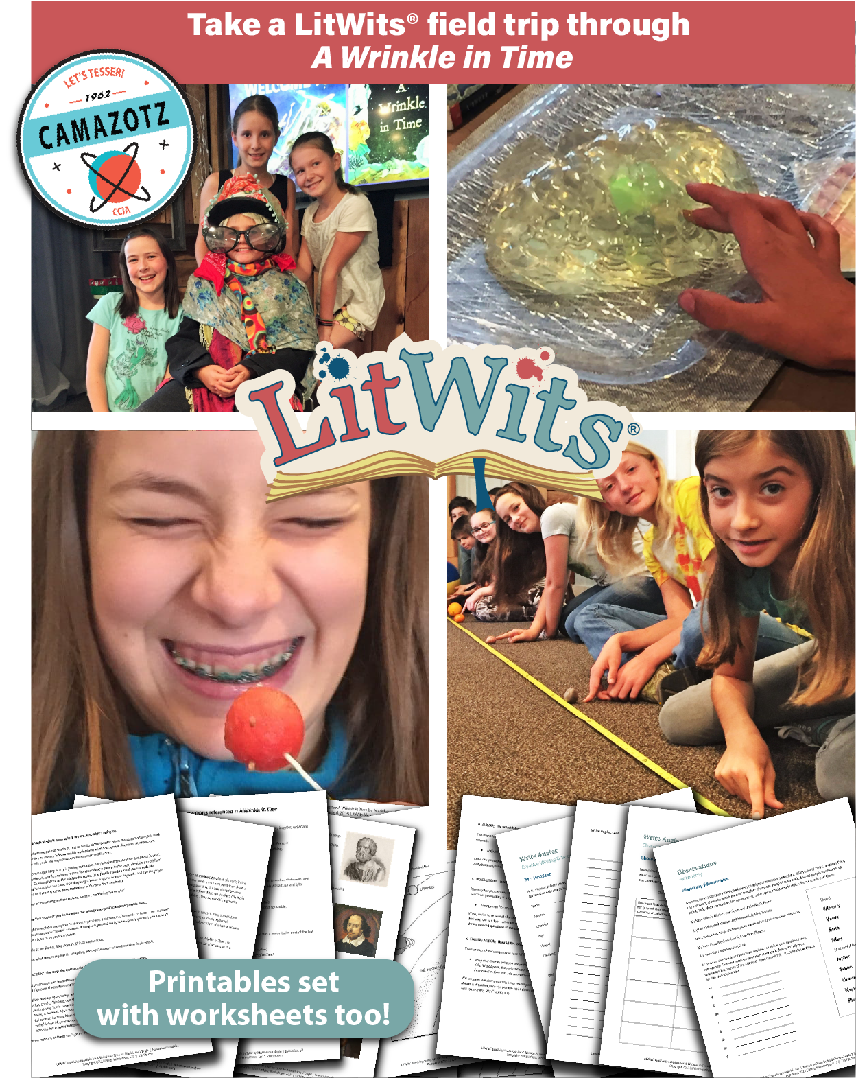 Images of kids having fun "doing" a great book, using LitWits creative teaching ideas and printables.