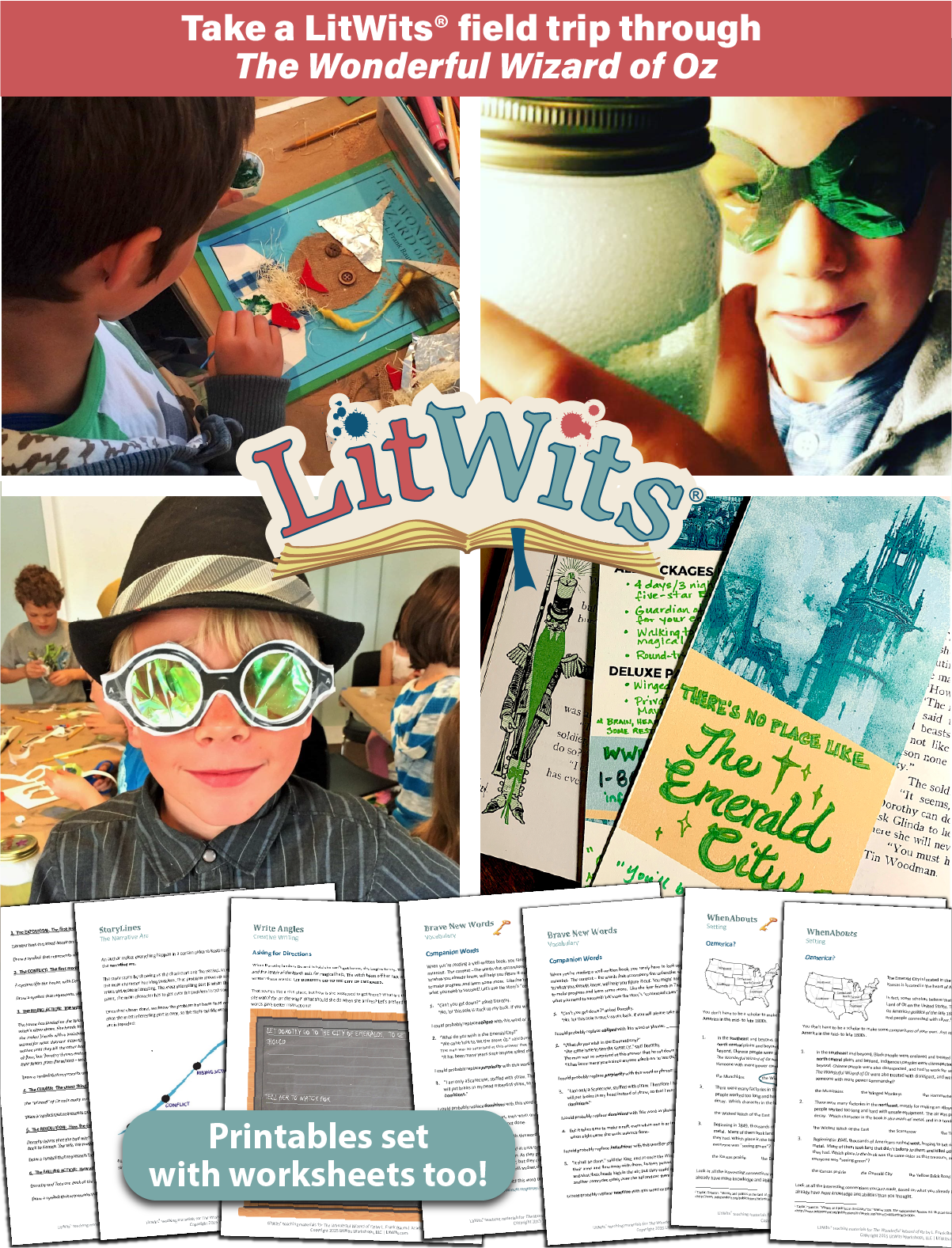 Images of kids having fun "doing" a great book, using LitWits creative teaching ideas and printables.