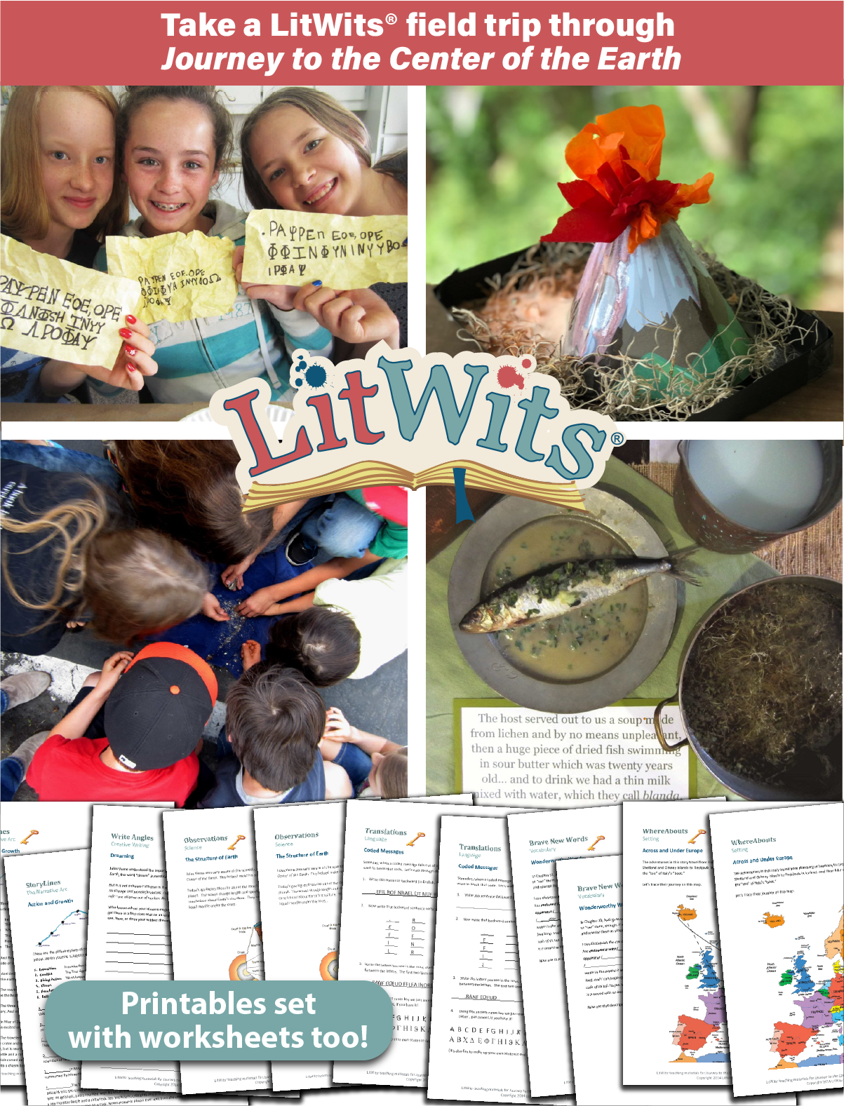Images of kids having fun "doing" a great book, using LitWits creative teaching ideas and printables.