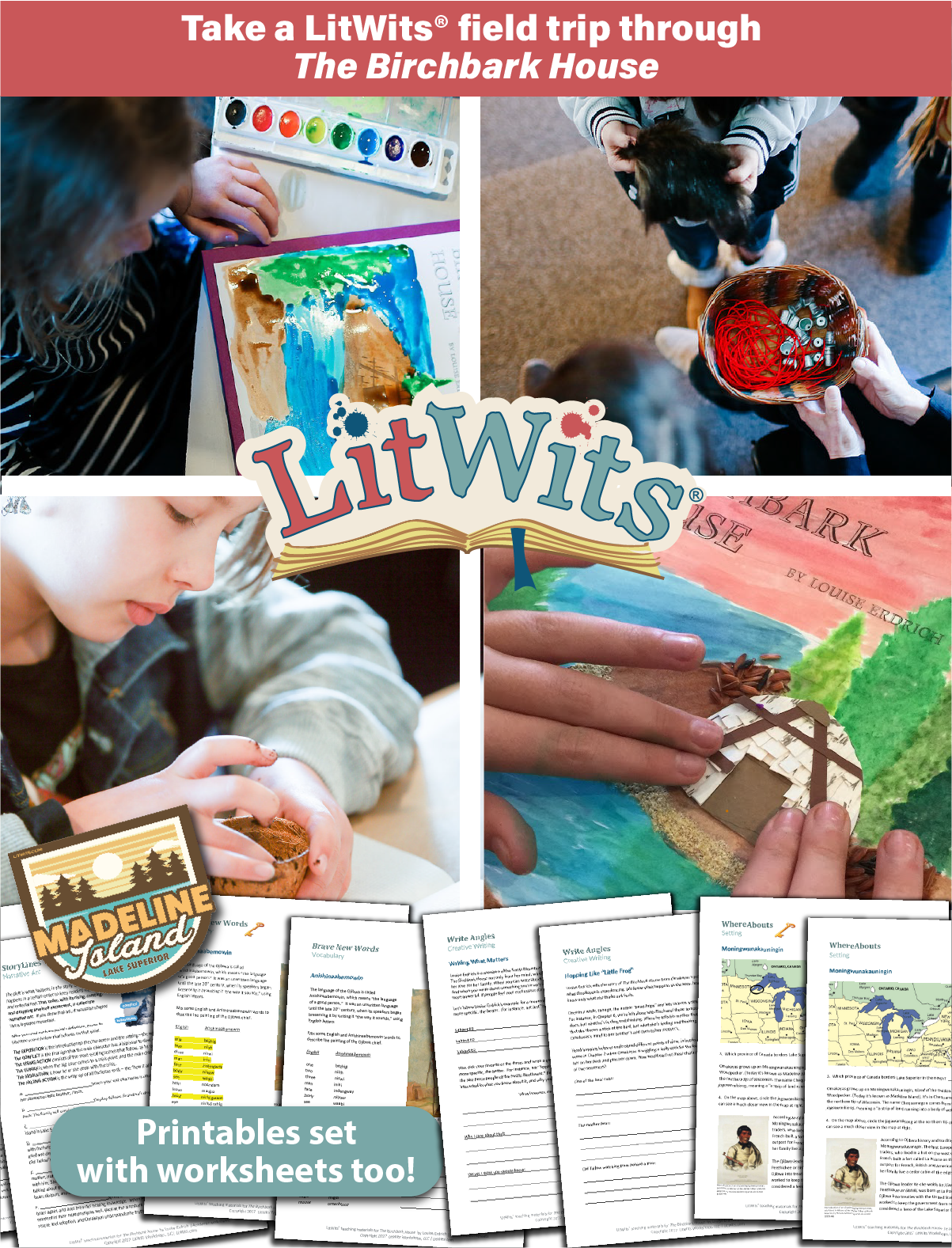 Images of kids having fun "doing" a great book, using LitWits creative teaching ideas and printables.