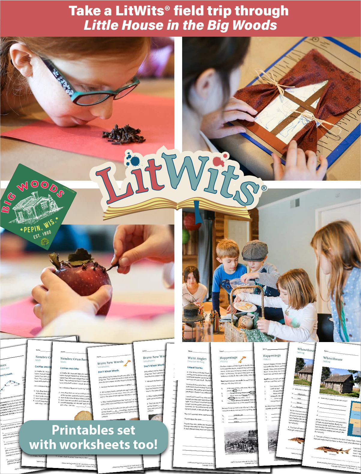 Images of kids having fun "doing" a great book, using LitWits creative teaching ideas and printables.