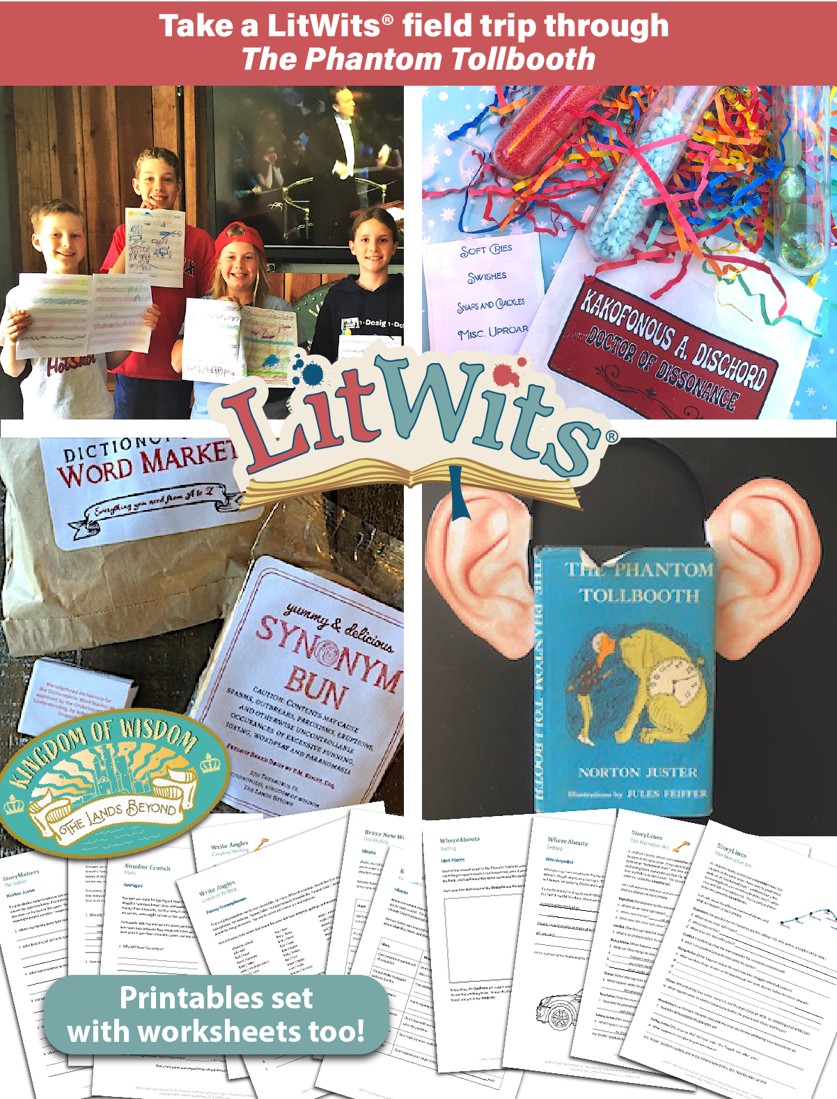 Images of kids having fun "doing" a great book, using LitWits creative teaching ideas and printables.