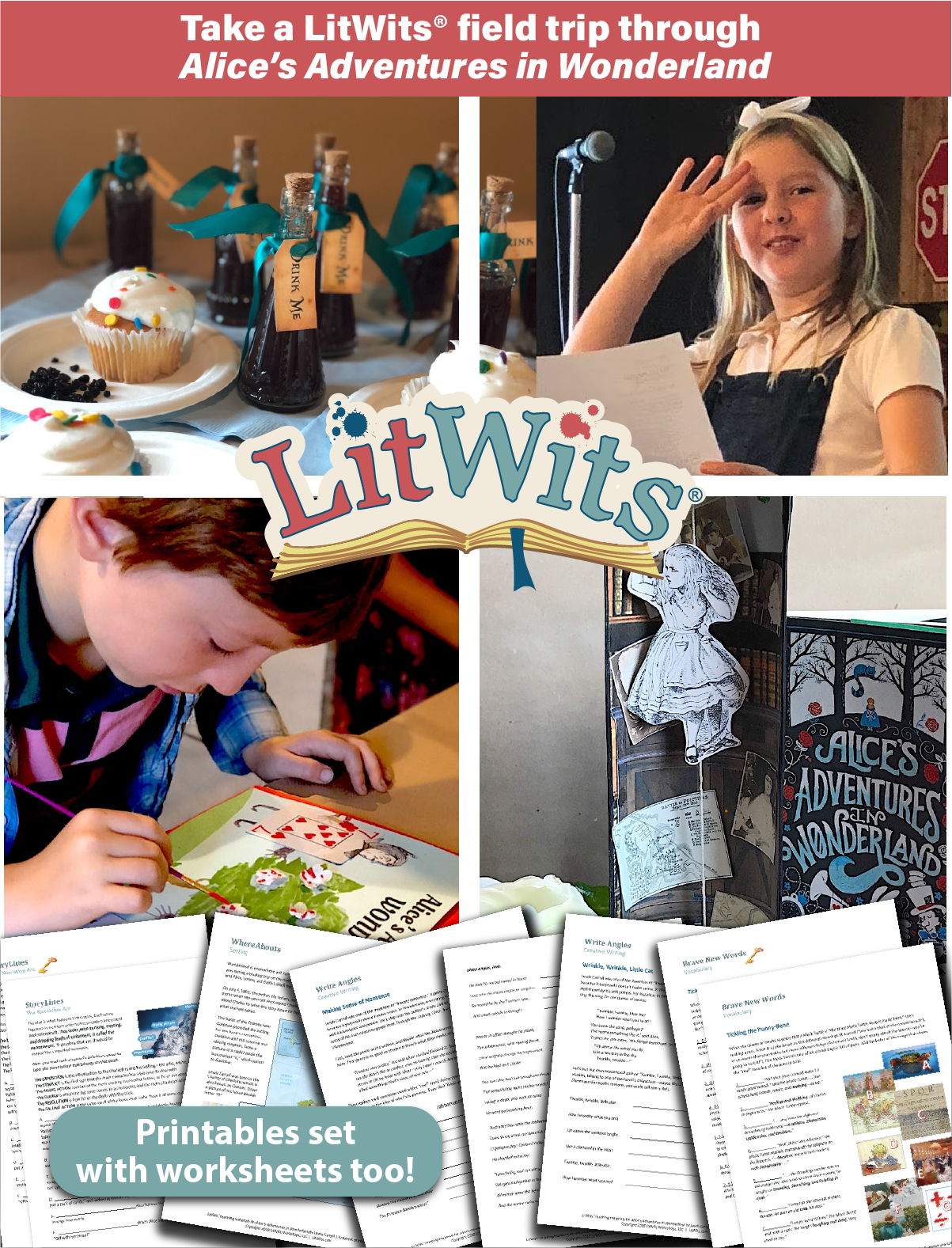 Images of kids having fun "doing" a great book, using LitWits creative teaching ideas and printables.