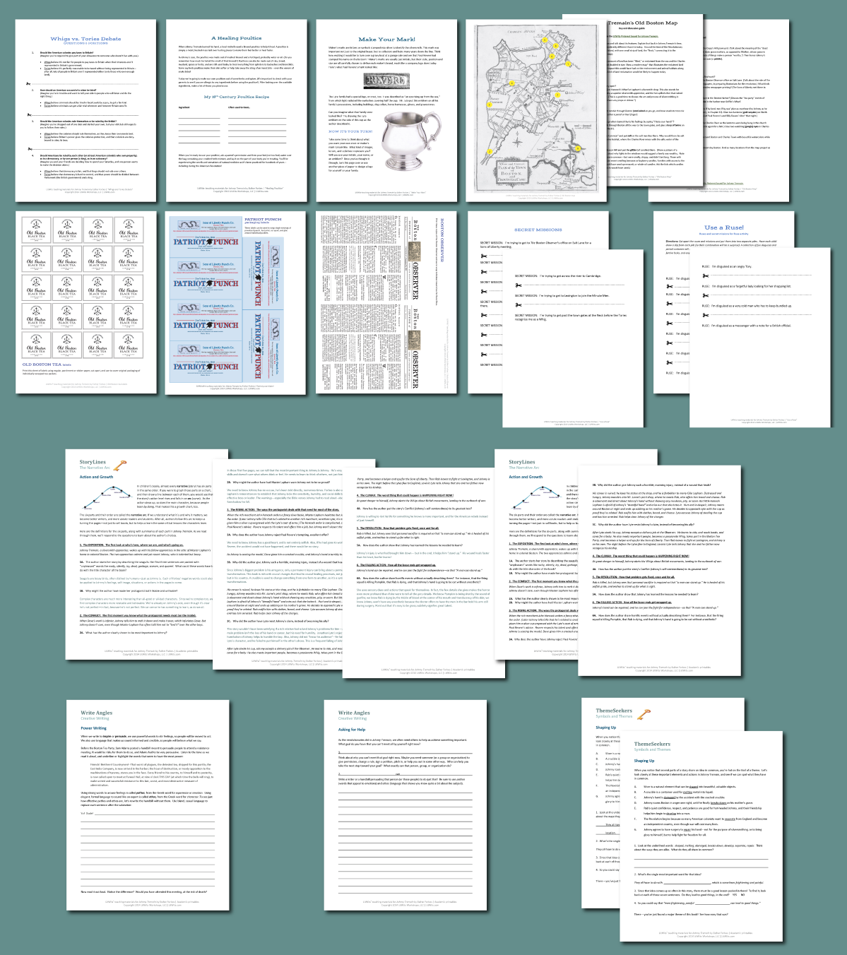 Preview of the LitWits Printables Set for JOHNNY TREMAIN by Esther Forbes