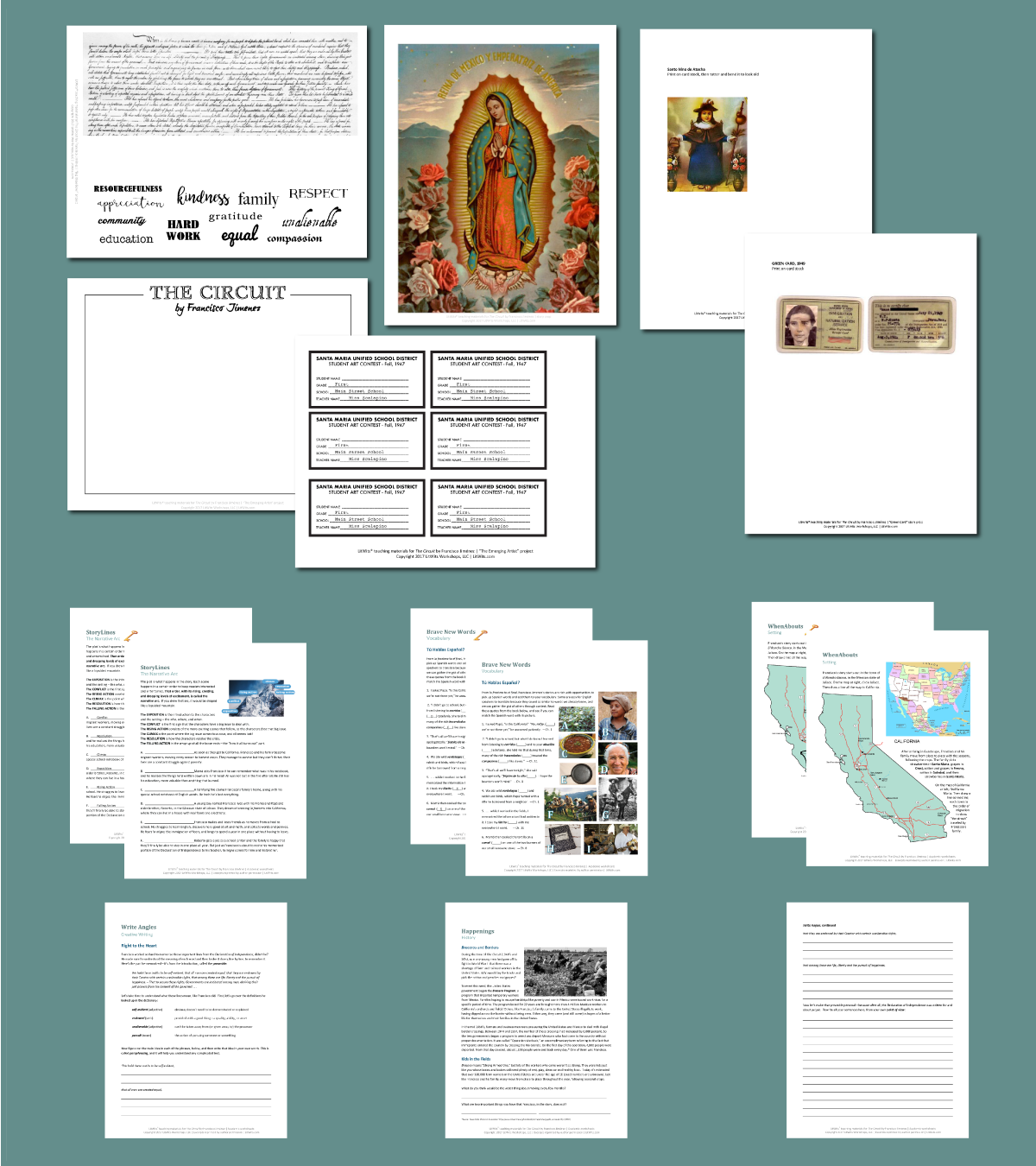 Preview of LitWits printables set of activity printables and worksheets for teaching THE CIRCUIT by Francisco Jimenez - to go with LitWits creative teaching ideas