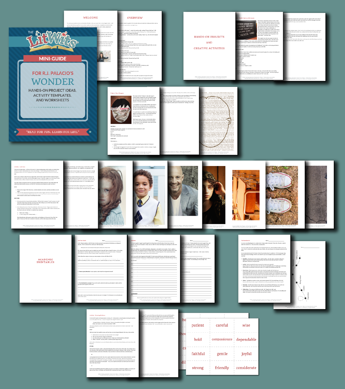 Preview of the LitWits Mini-Guide with Printables for WONDER by R.J. Palacio