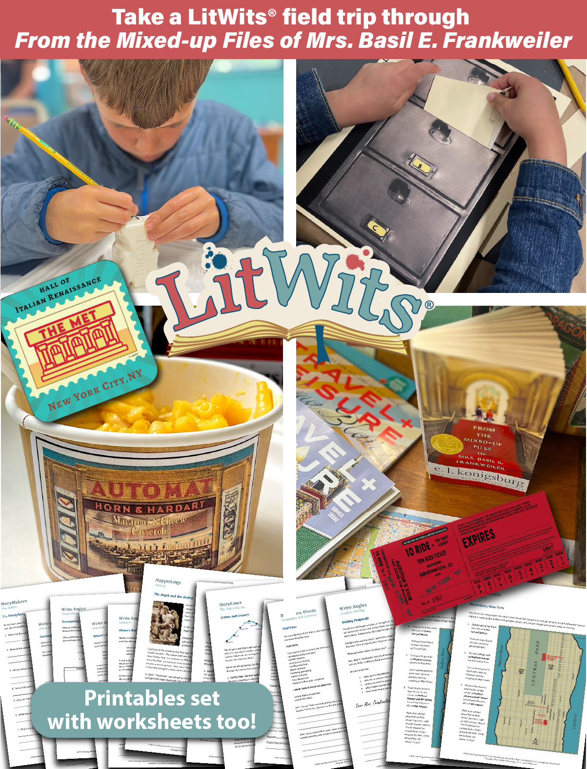 Images of kids having fun "doing" a great book, using LitWits creative teaching ideas and printables.