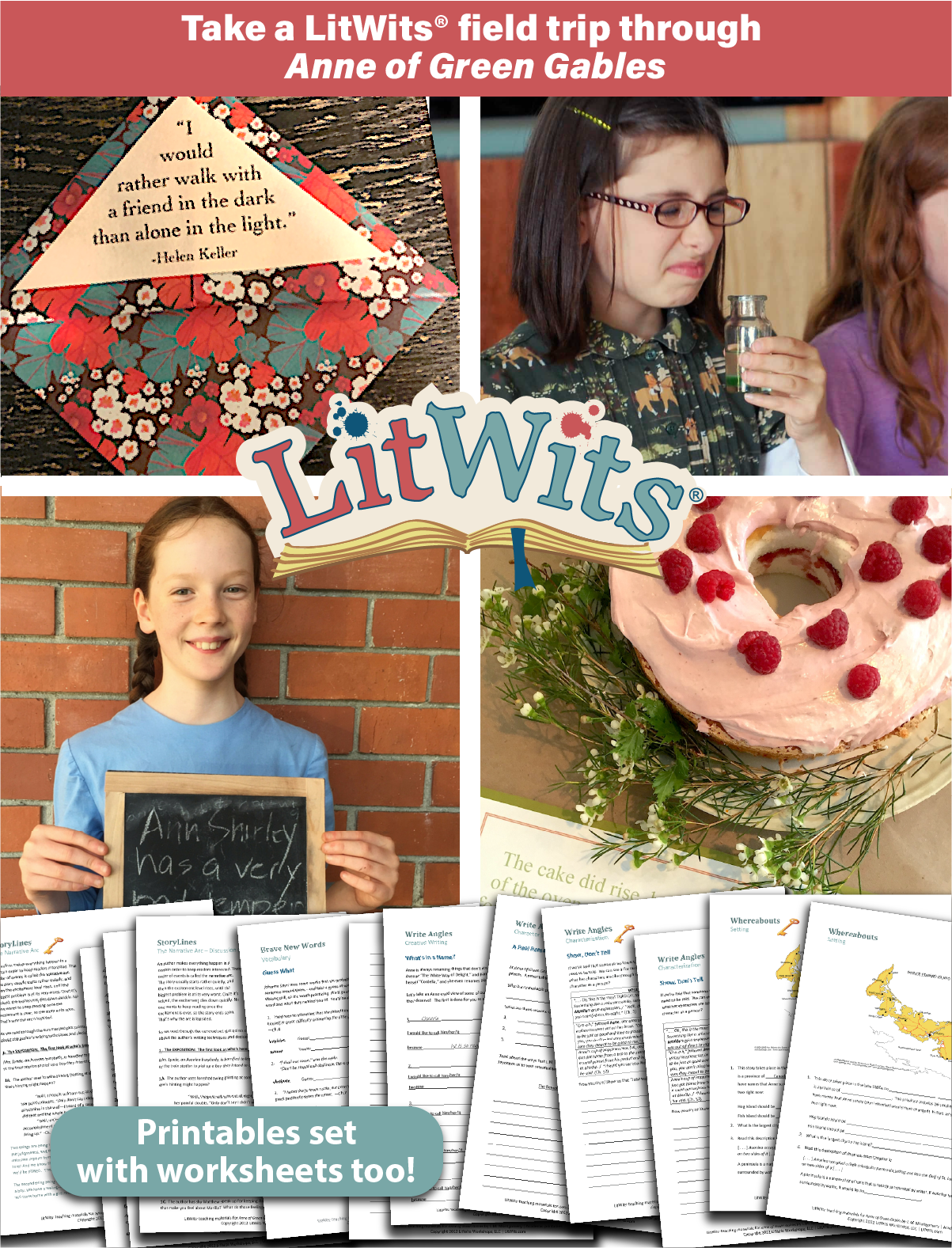 Images of kids having fun "doing" a great book, using LitWits creative teaching ideas and printables for ANNE OF GREEN GABLES by L.M. Montgomery