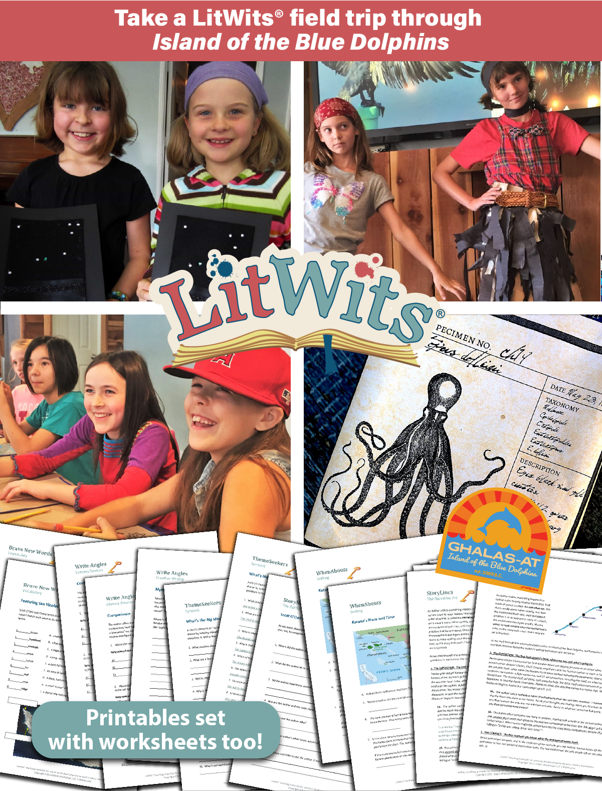Images of kids having fun "doing" a great book, using LitWits creative teaching ideas and printables.