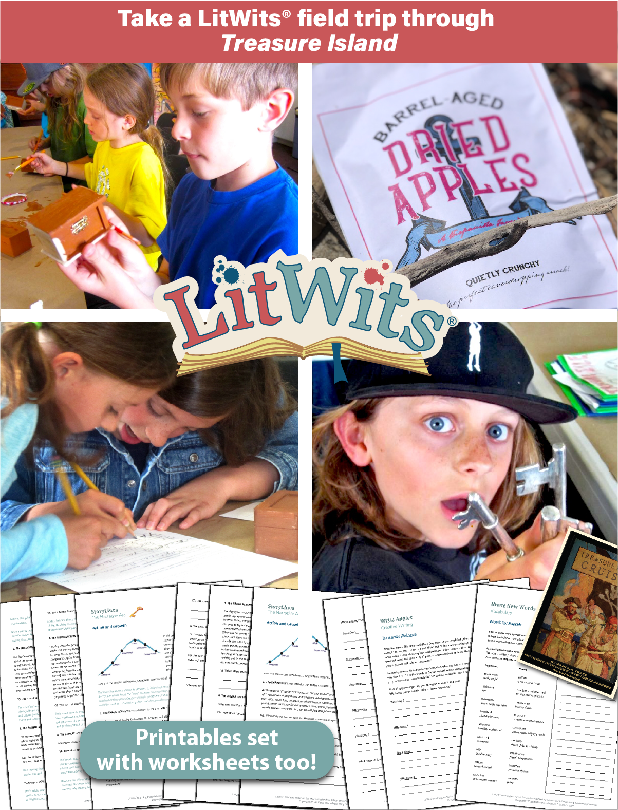 Images of kids having fun "doing" a great book, using LitWits creative teaching ideas and printables.